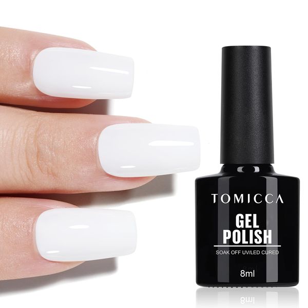 TOMICCA Gel Nail Polish, Rich White Creamy Color Gel Polish Soak Off UV LED Gel Varnish Nail Art Manicure Salon DIY for Professional, Salon & Home 8ml