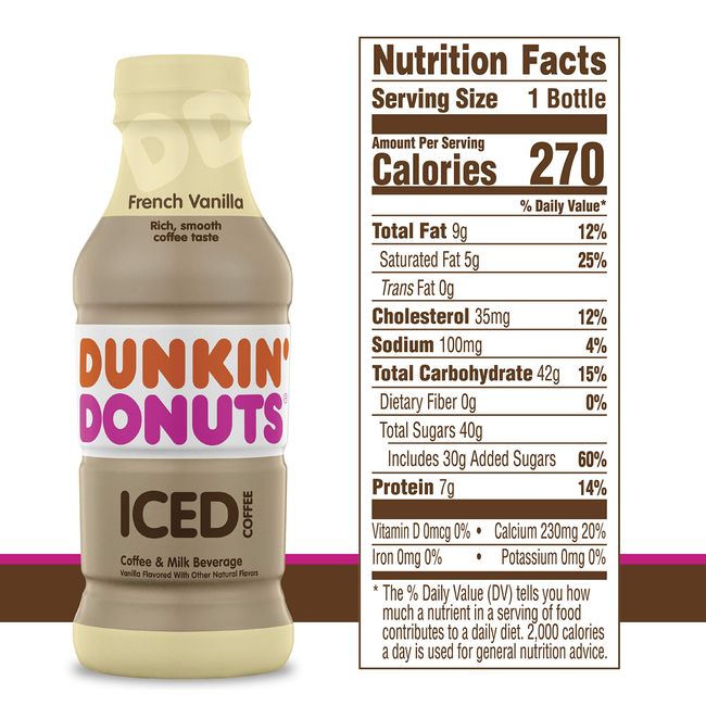 (12 bottles) Dunkin' Donuts Iced Coffee, French Vanilla, 13.7 fl oz