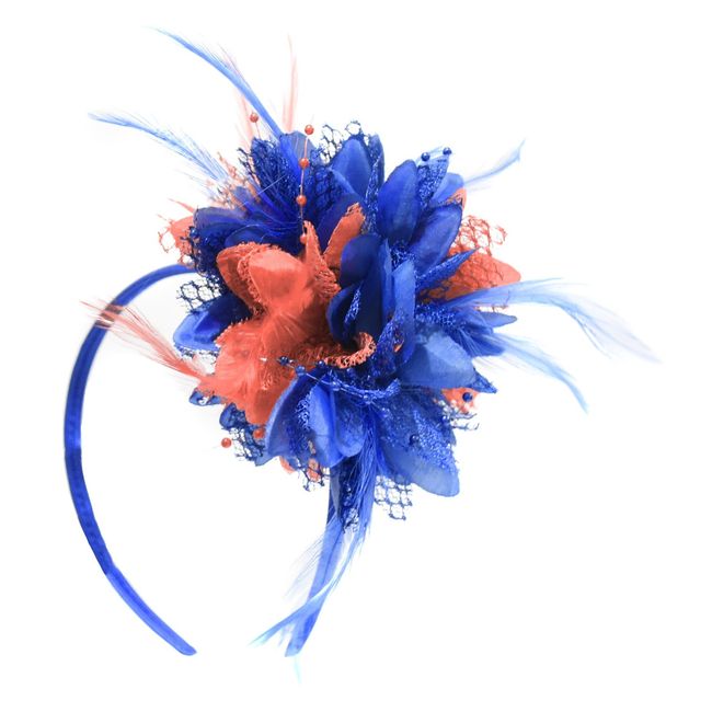 Caprilite Electric Royal Blue and Coral Fascinator on Headband for Ascot Weddings