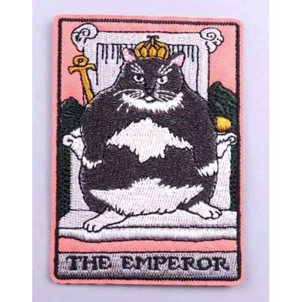 The Emperor Fat Cat Crown Throne Scepter Tarot Card Fortune Telling 3.6" Iron On Embroidered Thermoadhesive Patch for Clothing