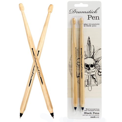 Suck UK | Drumsticks Ballpoint Pens | Set of Black Pens | Novelty Office Supplies | Ball Point Pens Shaped liked Drum Sticks | From Stationery Kit to Drum Kit