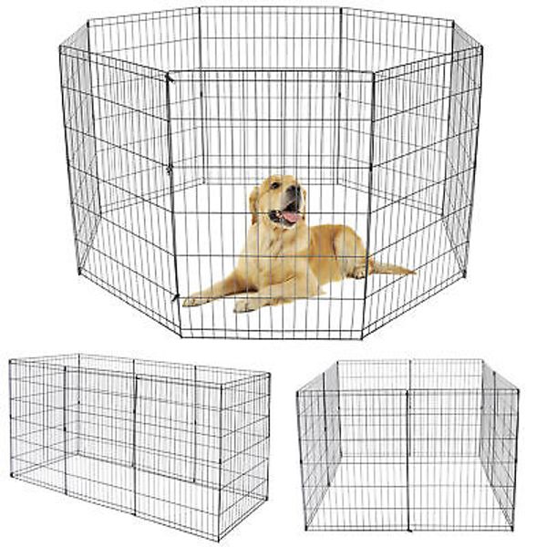 36"8 Panels Dog Fence Playpen Metal Large Crate Pet Play Pen Puppy Exercise Cage