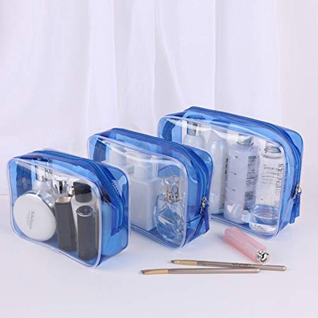 3 in 1 Clear Cosmetic Makeup Bags Kit Set, Portable Transparent PVC Vinyl  Small Toiletry Travel Wash Bag Organizer Storage Pouch with Zipper 