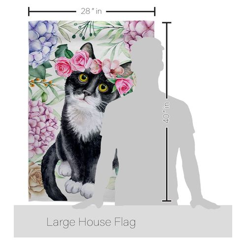 Breeze Decor Floral Tuxedo Cat House Flag 2 pcs Pack Kitten Meow Spoiled Paw Fur Pet Nature Farm Animal Creature Decoration Banner Small Garden Yard Gift Double-Sided, Made in USA