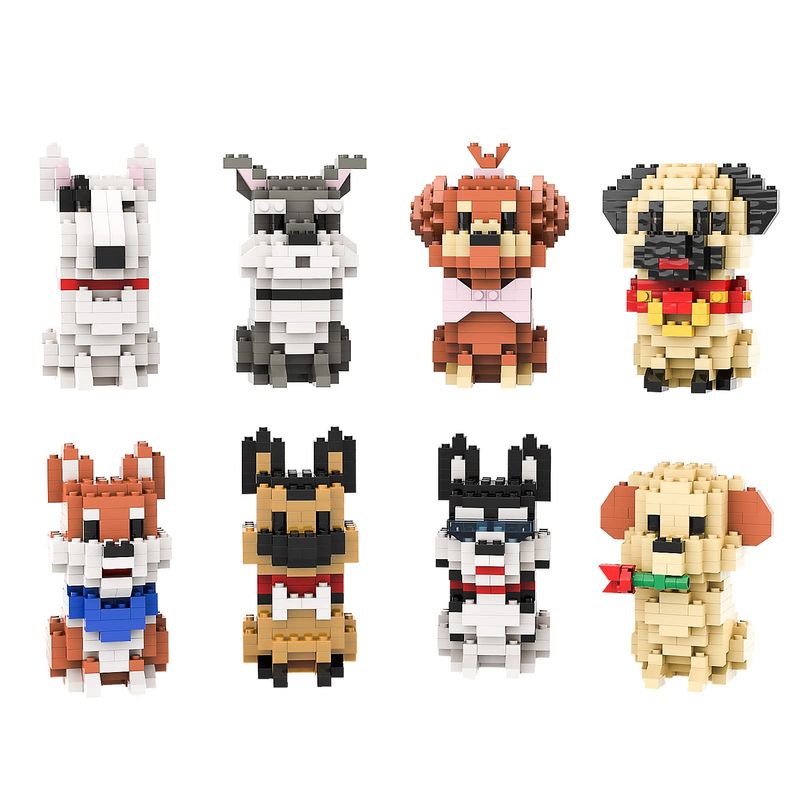 SEMKY Micro Mini Blocks Dog Series Pets Dog 8 in 1 Animal Model Set ...