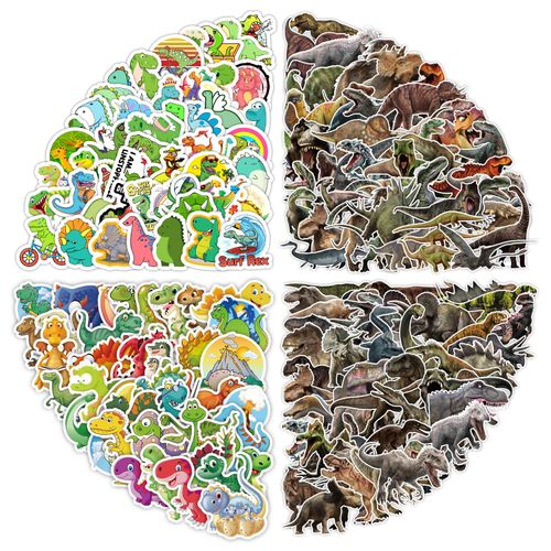 200PCS Dinosaur Stickers, 100pcs Cute Cartoon Dinosaur + 100pcs Jurassic Dino Waterproof Vinyl Decals for Waterbottle Laptop Phones Luggage Scrapbook Skateboard for Dino Lovers Stickers Lovers