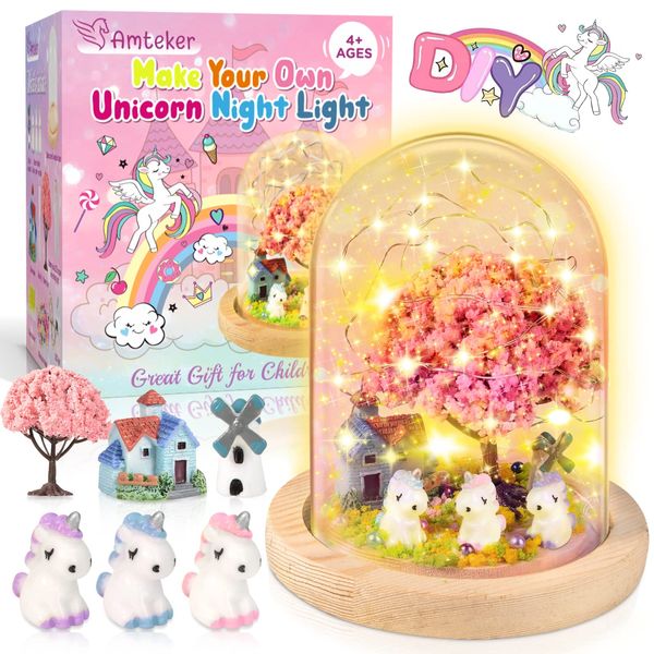 Amteker Unicorn Gifts for Girls, Gifts & Toys for Kids, Craft Kits for Kids Age 5-6, DIY Make Your Own Night Light Handmade Arts Craft Kit, 5 Year Old Girls Gifts, Girls Bedroom Accessories Age 7-8