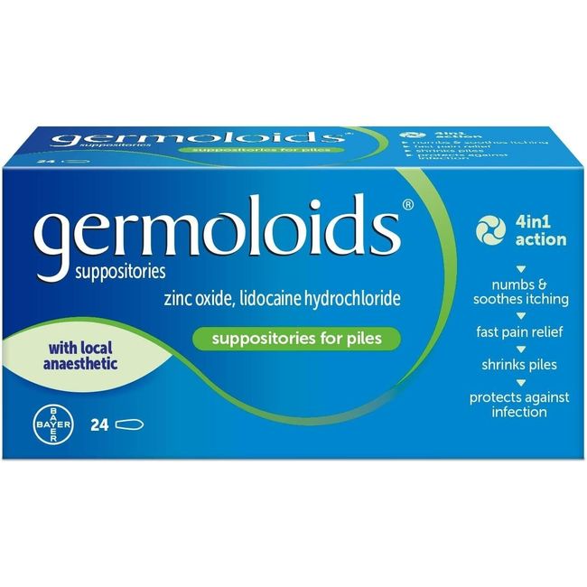 Germoloids Hemorrhoid and Piles Suppositories with Anaesthetic 24ct Fast Relief