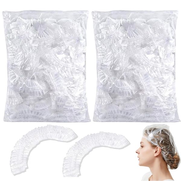 200pcs Shower Cap Shower Cap Disposable Shampoo Cap Hair Cap Bathroom Hot Spring Dustproof Cap Hotel Color Beauty Salon Cooking Waterproof Transparent Universal Size Expandable Elastic Unisex Shower