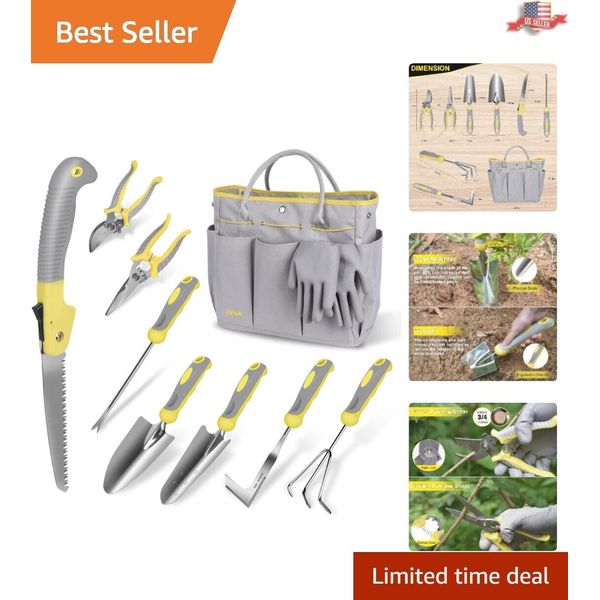 Professional-Grade 10-Piece Stainless Steel Gardening Tool Set with Durable Bag