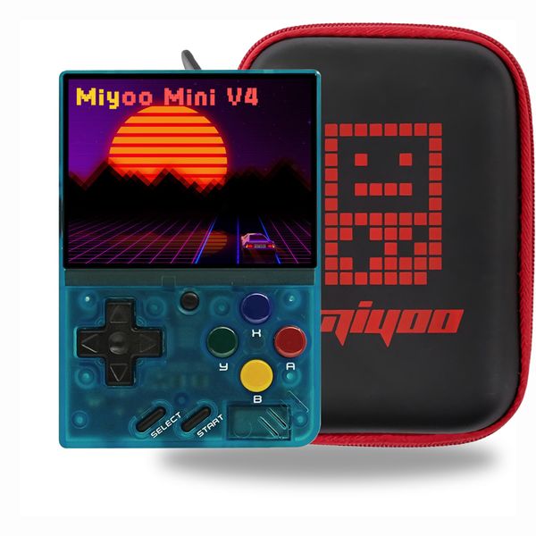 Miyoo Mini V4 Handheld Game Console 2.8-inch 750*560 IPS Screen 2000mAh Miyoo-Mini v4 with Portable Case Transparent Blue