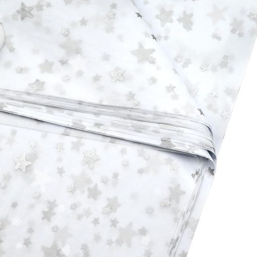 50pcs 50×35cm Silver Star Tissue Paper,Metallic Super Stars Wrapping Paper Bulk for Wedding Birthday DIY Gift Decorations