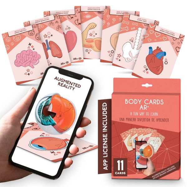 Anatomy Flash Cards, Anatomy and Physiology Flashcards for Kids, Augmented Reality, App Included, English and Spanish, A&P, Body Parts, Body Systems, Learning Tool, Study Tool, Learning Toy