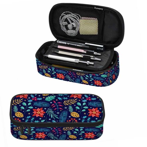 Xuwenz Berries Pencil Bag Pine Branches Flowers Stars Snowflakes Big Capacity Pencil Case Pencil Pouch Pen Bag School Students Boy Girl