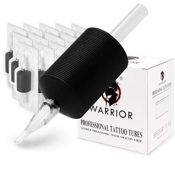 WARRIOR Tubi Tatuaggio/Tattoo Grip Monouso con Punta Lunga in Gomma Morbida 30 MM Tubi per Impugnuature 15 Round/Liner Shader Conf.da 15 pz (1.2/15R)