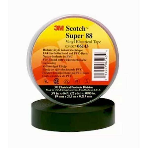 3M Products Electrical Tape Black, type 88 3/4"x 66'/1 roll