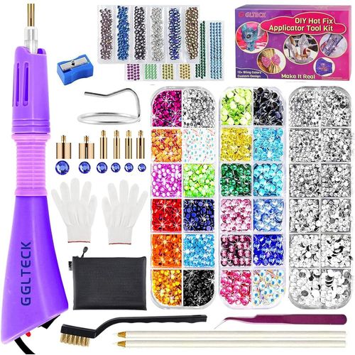 GLTECK Hotfix Applicator, Bedazzler Kit with 5784 PCS Rhinestones for Crafts, DIY Hot Fix Rhinestone Applicator Wand Setter Tool with 7 Tips, 6 Pattern Templates, Gloves, Tweezers & Cleaning Brush