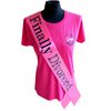 Finally Divorced Sash - Beautiful Satin Pink Ribbon with Black Glitter Text