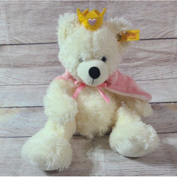 Steiff Lotte Plush Teddy Bear Stuffed Animal White Pink Cape Gold Crown Queen