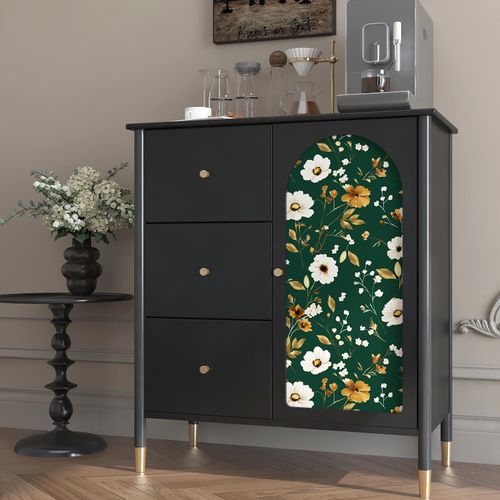 BOKEBEVE Green Gold Leaf Wallpaper Peel and Stick Boho Floral Contact Paper Gold Leaves Wall Paper for Bedroom Bathroom Living Room Removable Renter Friendly 17.5 x 118In
