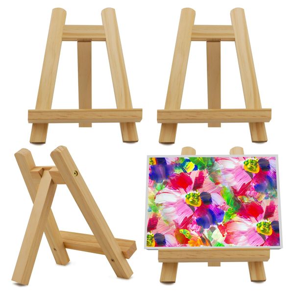 4 PCS Wooden Easel 15 x 20cm Table Top Mini Wood Artist A-Frame Easels Calendar Display Stand Small Art Desktop Easel Stands Frames for Artist Displaying Painting Drawing Card Craft Photos