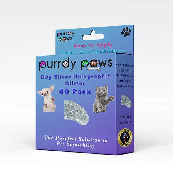 Purrdy Paws 40 Pack Soft Nail Caps for Dog Claws Silver Holographic Glitter X-Large