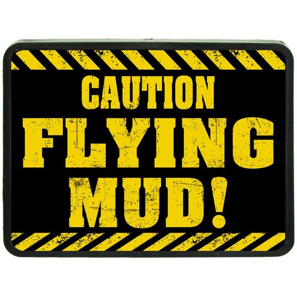 Caution Flying Mud! Yellow Hitch Cover 2" Receiver from Redeye Laserworks