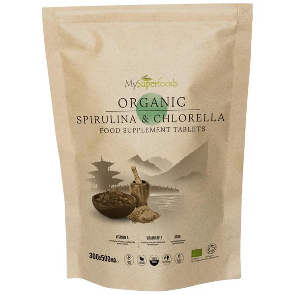 Spirulina & Chlorella Tablets | Organic | 5000mg | Immune System Booster & Natural Detox | 300 Tablets | MySuperfoods