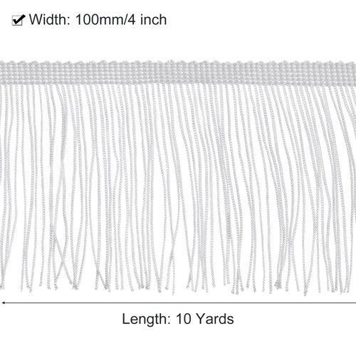 sourcing map 10 Yards 4 Inch Chainette Fringe Trim Tassel Sewing Lace Trim Polyester Fringe Trim Ribbon for DIY Sewing Crafts Clothing Lamp Shade Decoration, Silver
