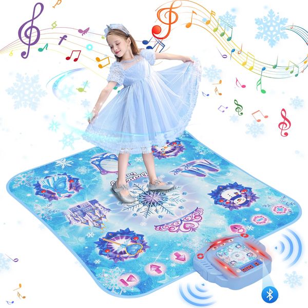 Dance Mat, 2024 8-Button Frozen Dance Pad with Wireless Bluetooth, Upgraded Flowing Light Control System with Stands, Princess Toys Birthday Christmas for 3-12 Year Old Girls