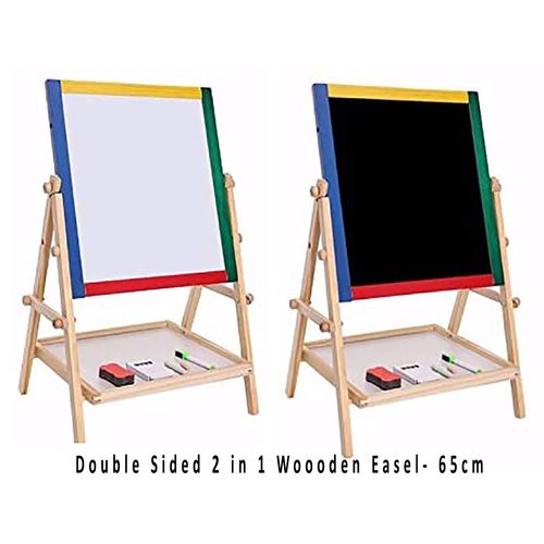SASONS® Double Sided Kids 2 in 1 Quality Wooden Art Easel Adjustable Flip-Over Drawing Writing Board Whiteboard Blackboard Chalkboard for Children Fun Play Educational Activity Learning [65cm]