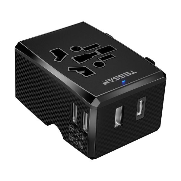 Overseas Conversion Brag, Worldwide Compatible, TESSAN Conversion Bra for Overseas Travel, Includes 3 USB-A Ports and 1 USB-C Port, Travel Charger, Set of 4 (A/C/O/BF), Multi Conversion Plugs,