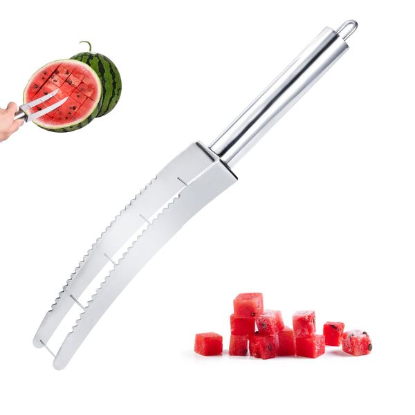 LUTER Watermelon Cutter, Stainless Steel Watermelon Slicer Easy and Quick Watermelon Cube Slicer Practical Melon Cuber Fruit Slicer Tool for Kitchen Gadget (Upgraded)