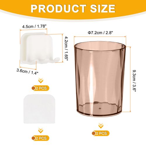 uxcell Wall Mount Toothbrush Holders, Self Adhesive Electric Toothbrush Head Holder with Toothbrush Cup, Toothbrush Stander Hook for Shower Bathroom, Brown
