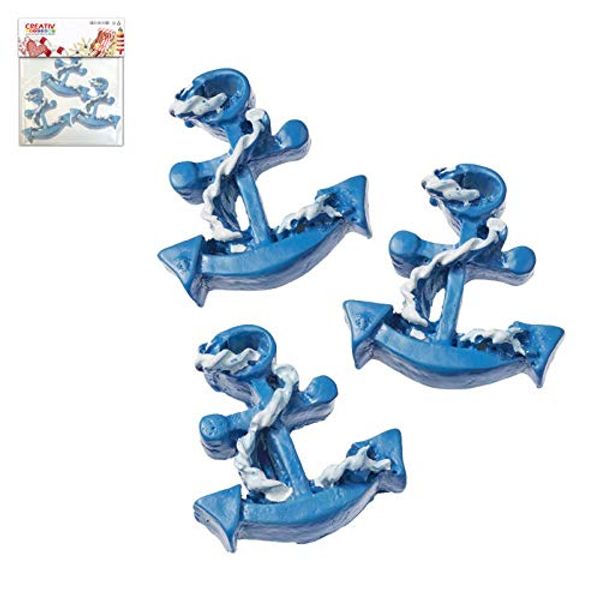 CREATIV DISCOUNT Mini Anchor, Approx. 2.8 cm, Pack of 3, Blue