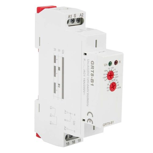 AC/DC 12-240V Timer Relay, Delay Off Time Relay, GRT8-B1 Mini Power Off Delay Timer Relay SPDT 35mm DIN Rail Type Time Relay 0.1S-10 Days