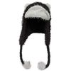 Fleece Teddy Bear Ear Trapper Winter Hat w/Pom Tassels Black/White