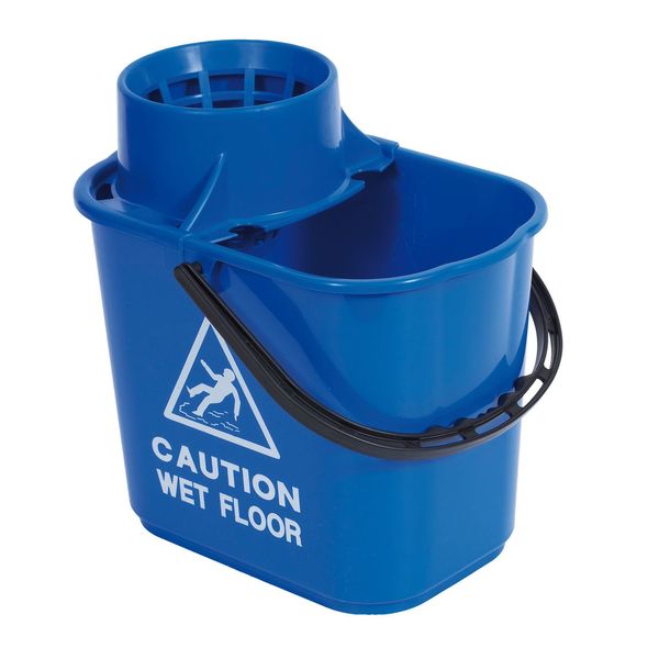 2Work Plastic Mop Bucket with Wringer 15 Litre Blue 102946BU
