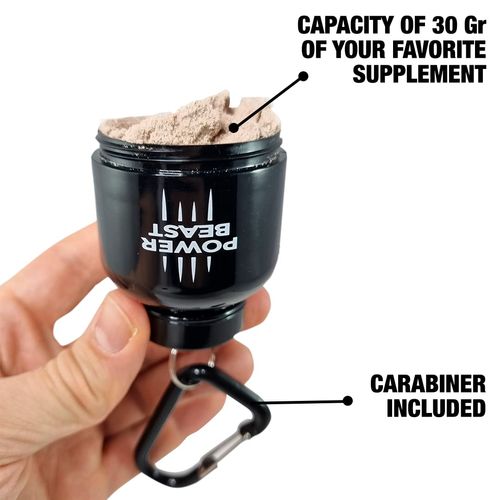 POWER BEAST 2 x Funnel and Portable Canister for Protein Powder and Other Sports Supplements for Gym, Fitness, Cross Training, Weightlifting, Pack of 2