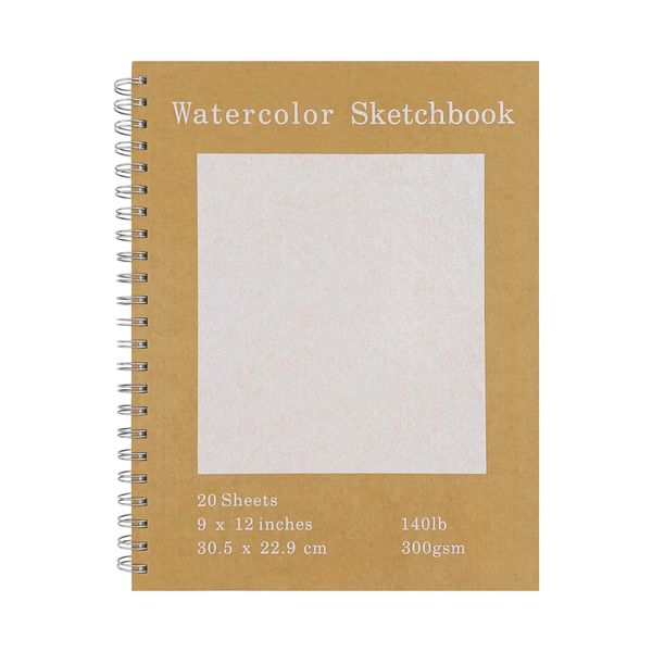 36 Sheets, 9 x 12 Inches, 140 lb/300 GSM Cold Press Watercolor Paper with Brown Cover, Spiral Bound, White for Drawing and Painting