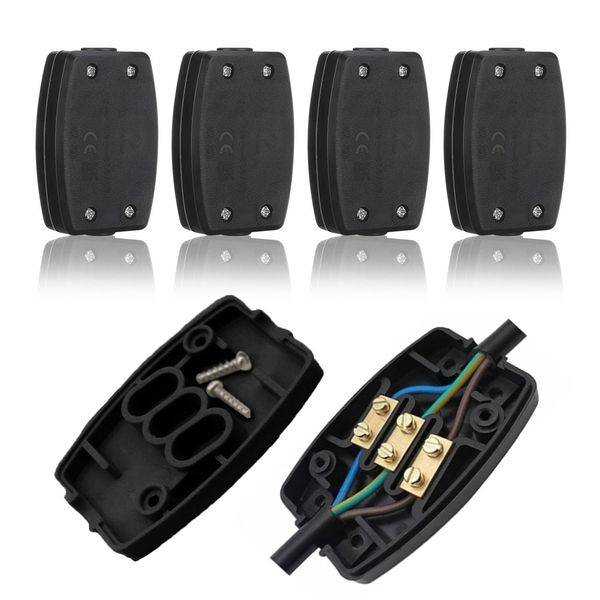 4 Pcs 3 Terminal Electrical Junction Box, 13amp 250v Flex Connector 3 Core Cable Joiner Electrical Connectors for Indoor Lighting,Power,Wiring (black)