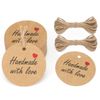 G2PLUS 100 PCS Kraft Gift Tags, 5CM "Hand Made with Love" Round Paper Tags, Hang Wedding Labels Tag with 20M String for Handmade Present
