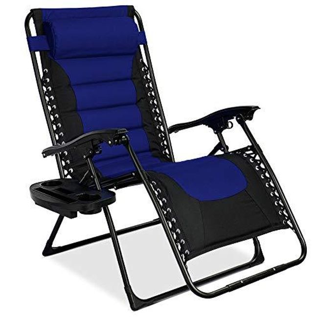 Oversized Padded Zero Gravity Chair, Folding Outdoor Patio Recliner for Backyard, Beach w/Headrest, Side Tray, Textilene Mesh
