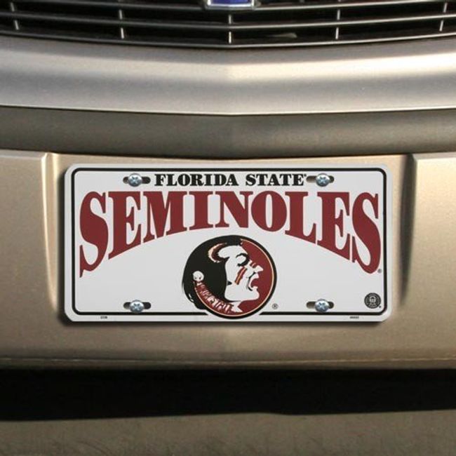 Football Fanatics NCAA Florida State Seminoles (FSU) White Metal License Plate