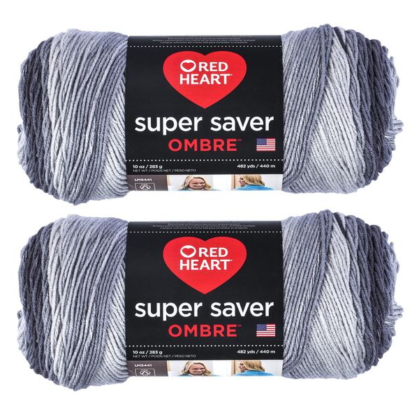 Red Heart Yarn, Acrylic, Anthracite Ombre, 2 Pack