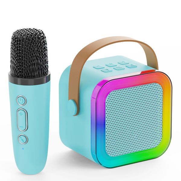 Mini Karaoke Machine for Kids Adults,Portable Bluetooth Speaker, 2 Wireless Microphones with Fun Voice Changing Function-Toys for 5 6 7 8 9 10 Year Old Girl Boys Birthday Gifts Ideas (Blue - 1 Mic)