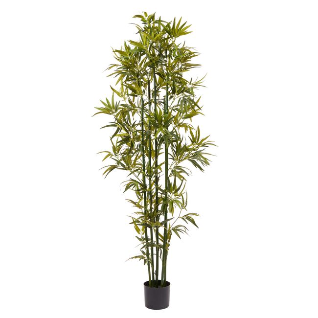 Home Pure Garden 6 Ft. Artificial Bamboo – Tall Faux Potted Indoor Floor Plant for Restaurant or Office Decor – Large and Lifelike (Green Trunk)