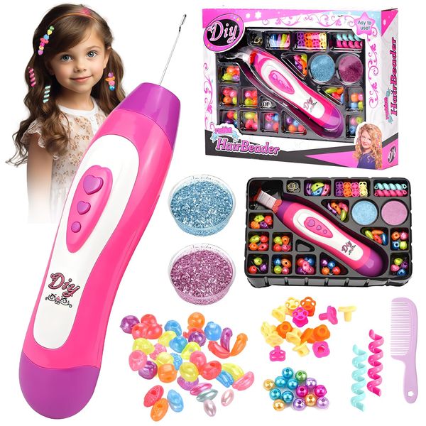 RoserRose Haarschmuck Mädchen, Haarflechtmaschine Haarsträhnen Kinder Spielzeug, Kinder Hair Braiding Machine DIY Haardekorations Haarperlen für Geschenk Mädchen 5 6 7 8 9 10 Jahre