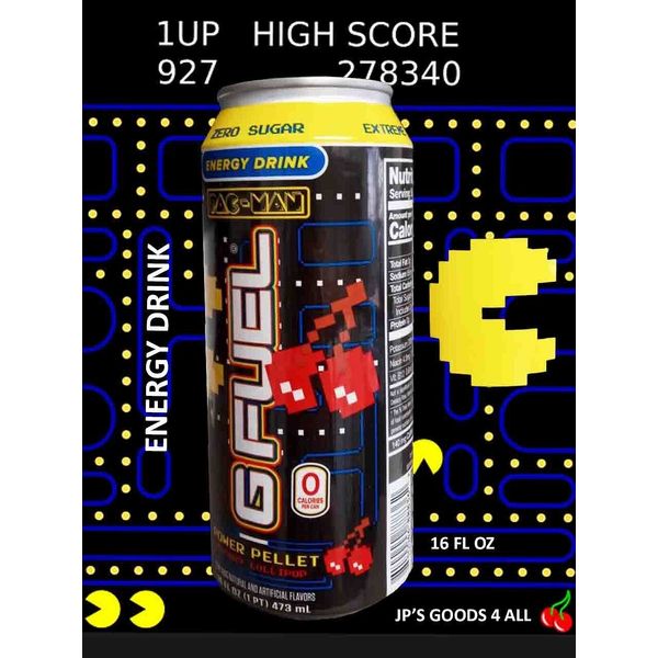 G-Fuel Pac Man Energy Drink Full Can 16 Fl Oz Cherry Lollipop Video Game Arcade