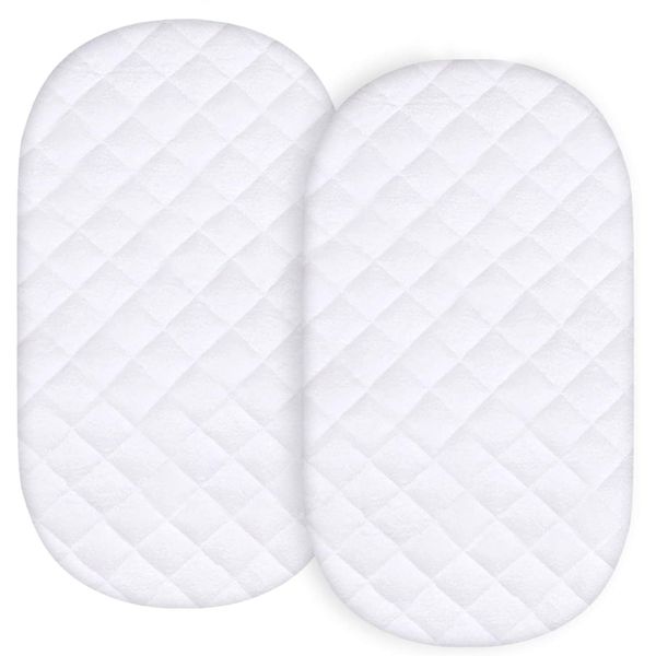 Waterproof Moses Basket Mattress Protector 2 Pack, Fits For Kinderkraft Baby Crib LOVI and Moses Basket Mattress approx 78x43cm, Viscose Made From Bamboo Surface Ultra Soft, Breathable and Easy Care